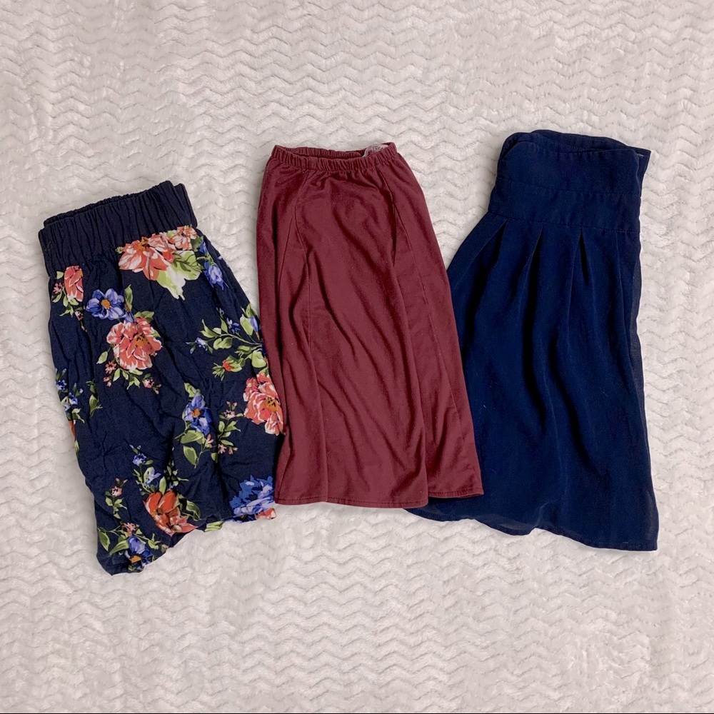 Lot of three skirts floral brandy navy burgundy